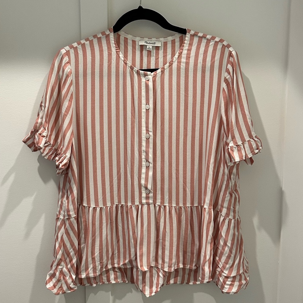 Madewell Pink Short Sleeve Ruffled Blouse